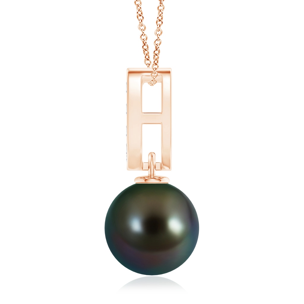 8mm AAAA Tahitian Pearl Horseshoe Pendant with Diamonds in Rose Gold Product Image