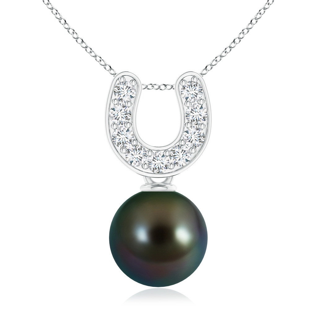 8mm AAAA Tahitian Pearl Horseshoe Pendant with Diamonds in White Gold