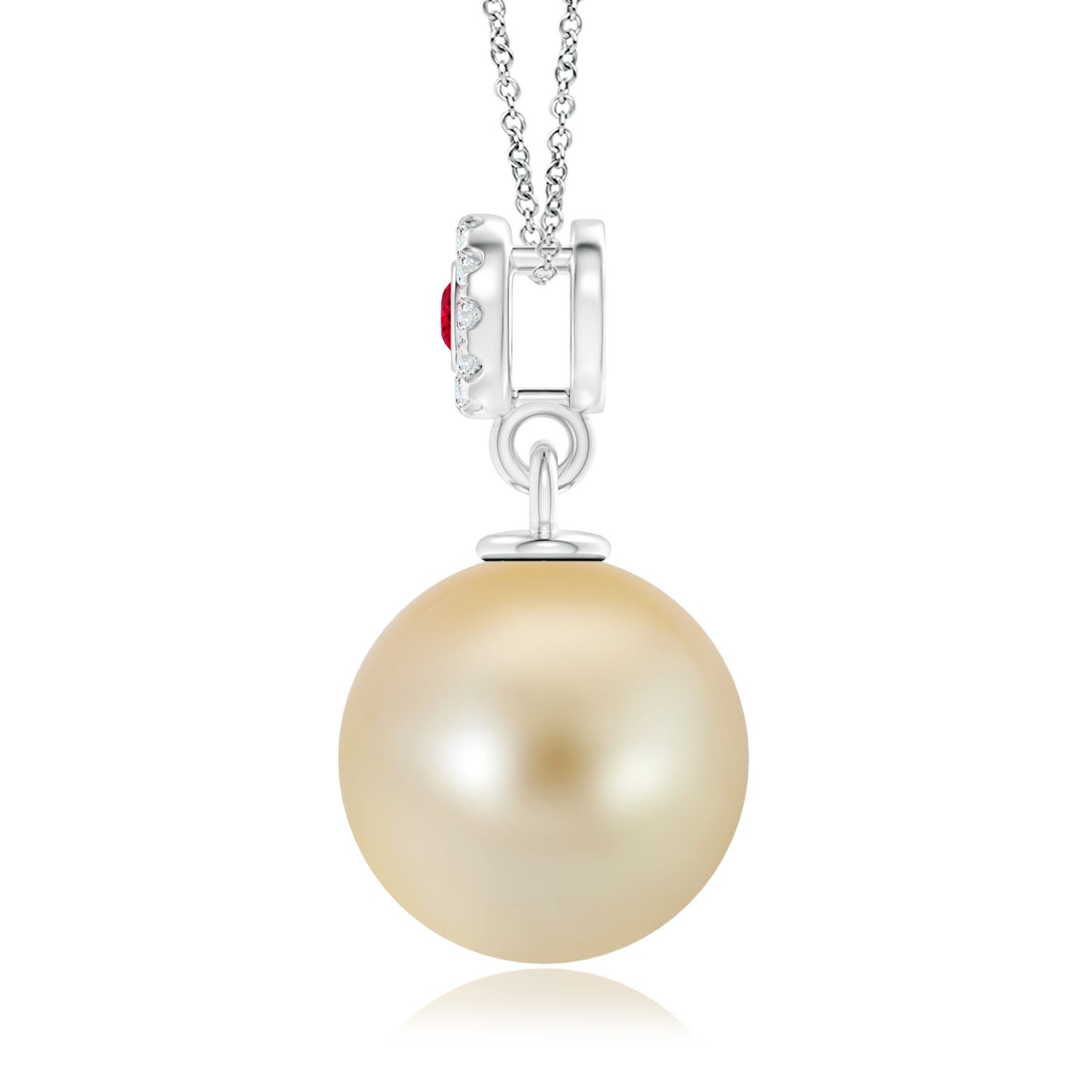 10mm AAA Golden South Sea Pearl Halo Pendant with Ruby in White Gold - side 1