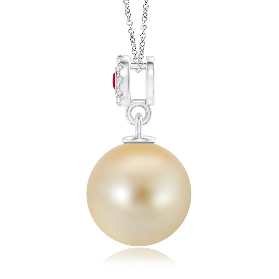 10mm AAA Golden South Sea Pearl Halo Pendant with Ruby in White Gold product image