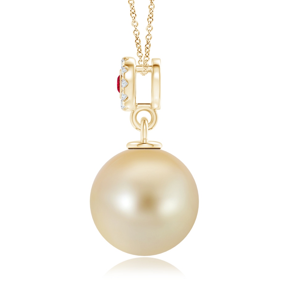 10mm AAA Golden South Sea Pearl Halo Pendant with Ruby in Yellow Gold product image