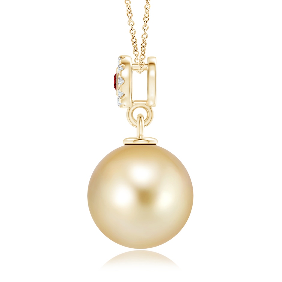 10mm AAAA Golden South Sea Pearl Halo Pendant with Ruby in Yellow Gold product image