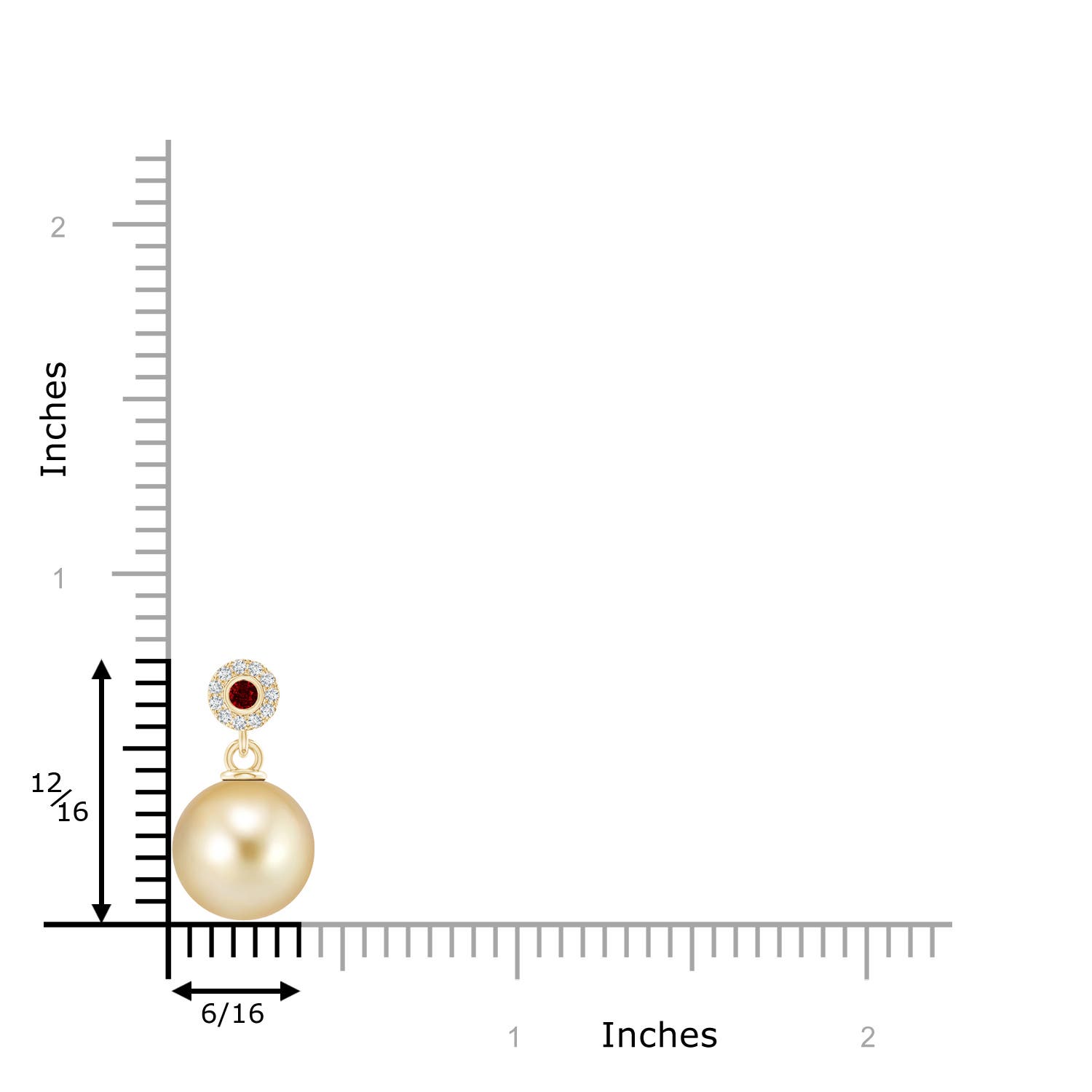 10mm AAAA Golden South Sea Pearl Halo Pendant with Ruby in Yellow Gold - ruler