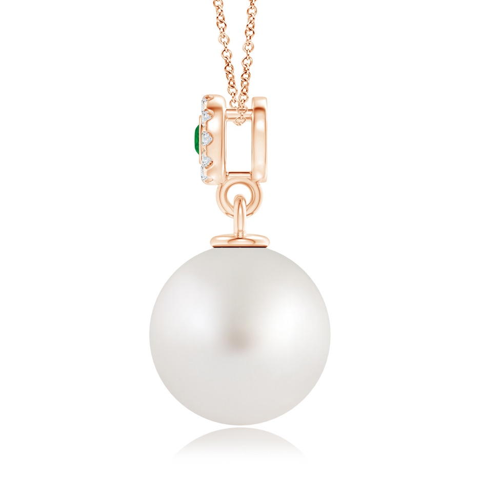 10mm AA South Sea Pearl Halo Pendant with Bezel Emerald in 9K Rose Gold product image