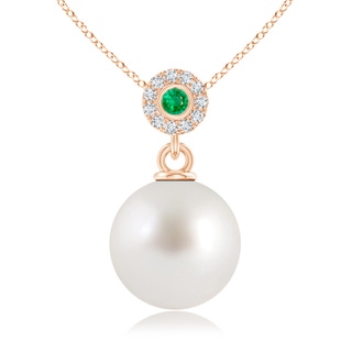 10mm AAA South Sea Pearl Halo Pendant with Bezel Emerald in Rose Gold