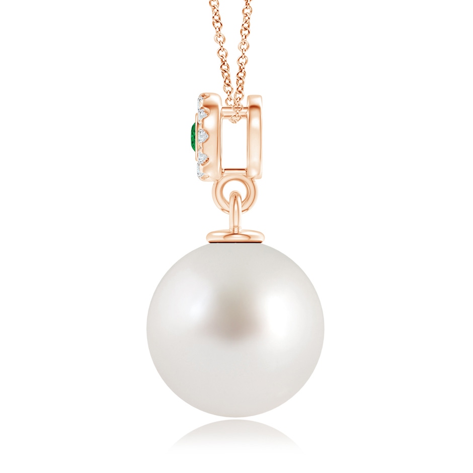 10mm AAA South Sea Pearl Halo Pendant with Bezel Emerald in Rose Gold product image