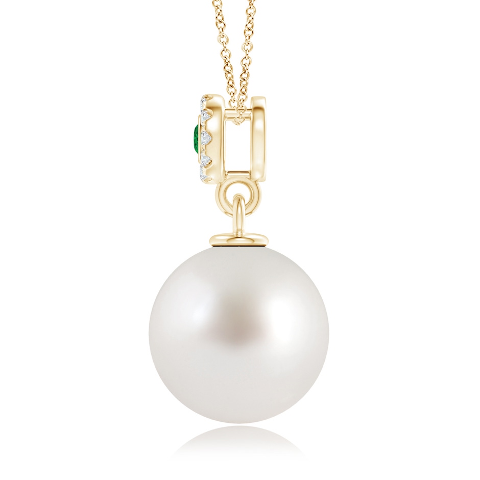 10mm AAA South Sea Pearl Halo Pendant with Bezel Emerald in Yellow Gold product image