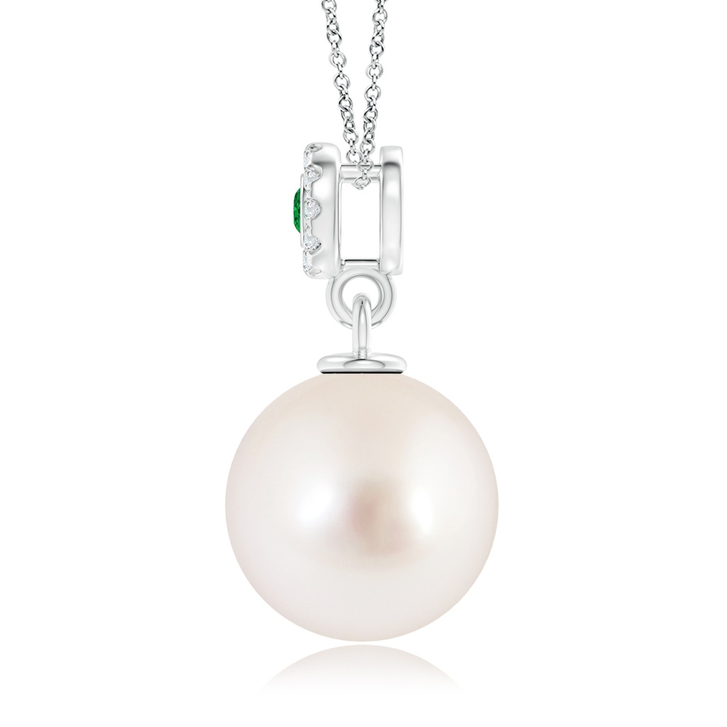 10mm AAAA South Sea Pearl Halo Pendant with Bezel Emerald in White Gold Product Image
