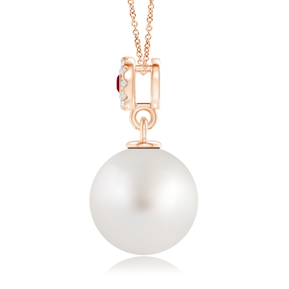 10mm AA South Sea Pearl Halo Pendant with Bezel Ruby in 9K Rose Gold product image