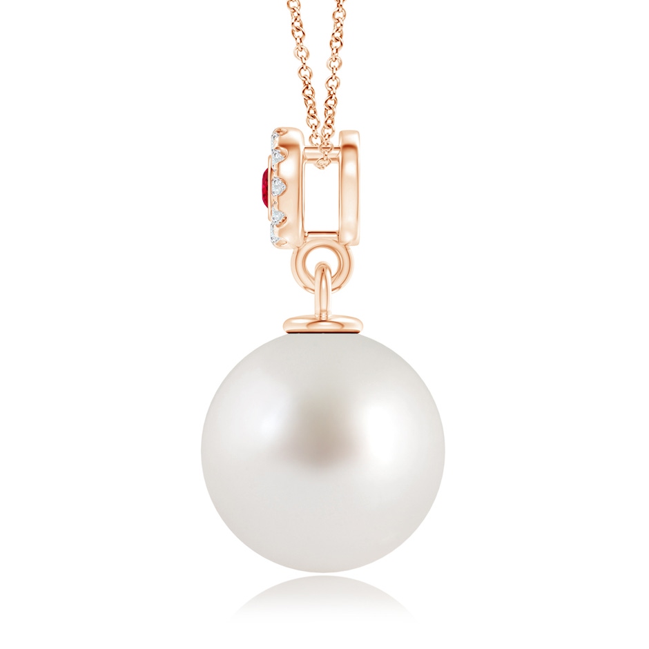 10mm AAA South Sea Pearl Halo Pendant with Bezel Ruby in Rose Gold product image