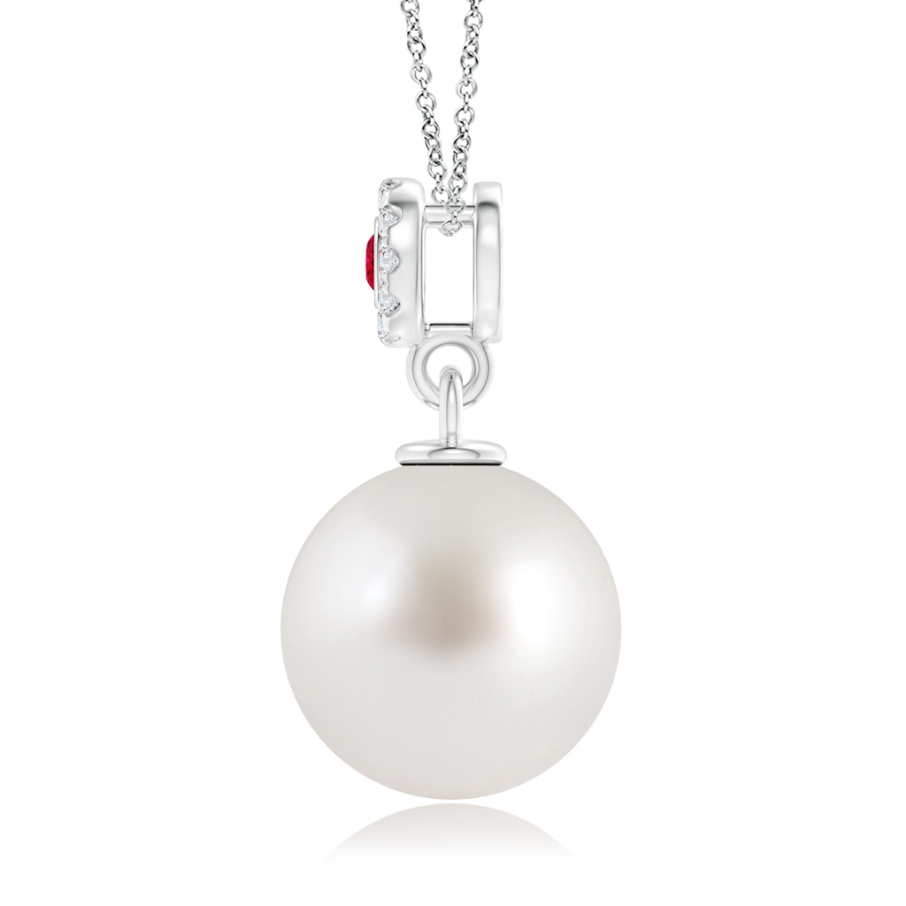 10mm AAA South Sea Pearl Halo Pendant with Bezel Ruby in White Gold Product Image