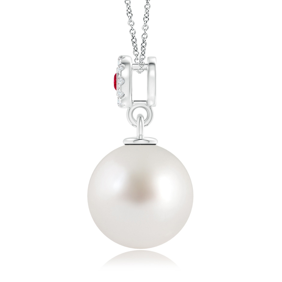 10mm AAA South Sea Pearl Halo Pendant with Bezel Ruby in White Gold product image