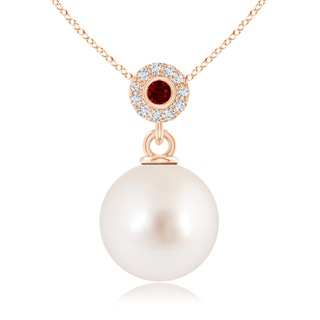 10mm AAAA South Sea Pearl Halo Pendant with Bezel Ruby in 10K Rose Gold