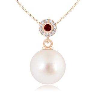 10mm AAAA South Sea Pearl Halo Pendant with Bezel Ruby in Rose Gold