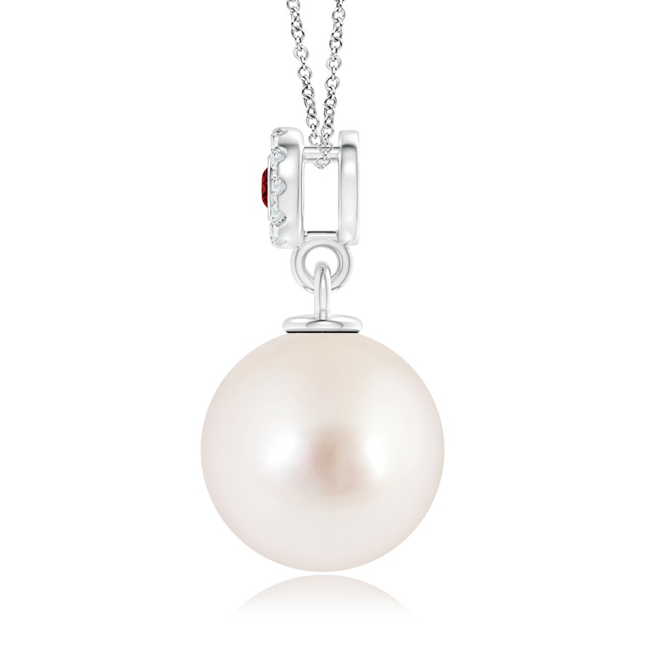 10mm AAAA South Sea Pearl Halo Pendant with Bezel Ruby in White Gold product image