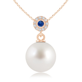 10mm AAA South Sea Pearl Halo Pendant with Bezel Sapphire in 10K Rose Gold