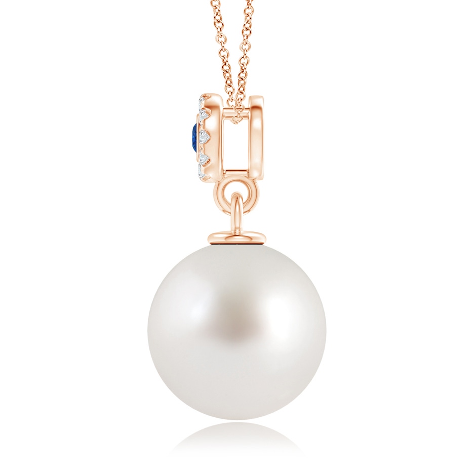 10mm AAA South Sea Pearl Halo Pendant with Bezel Sapphire in Rose Gold product image