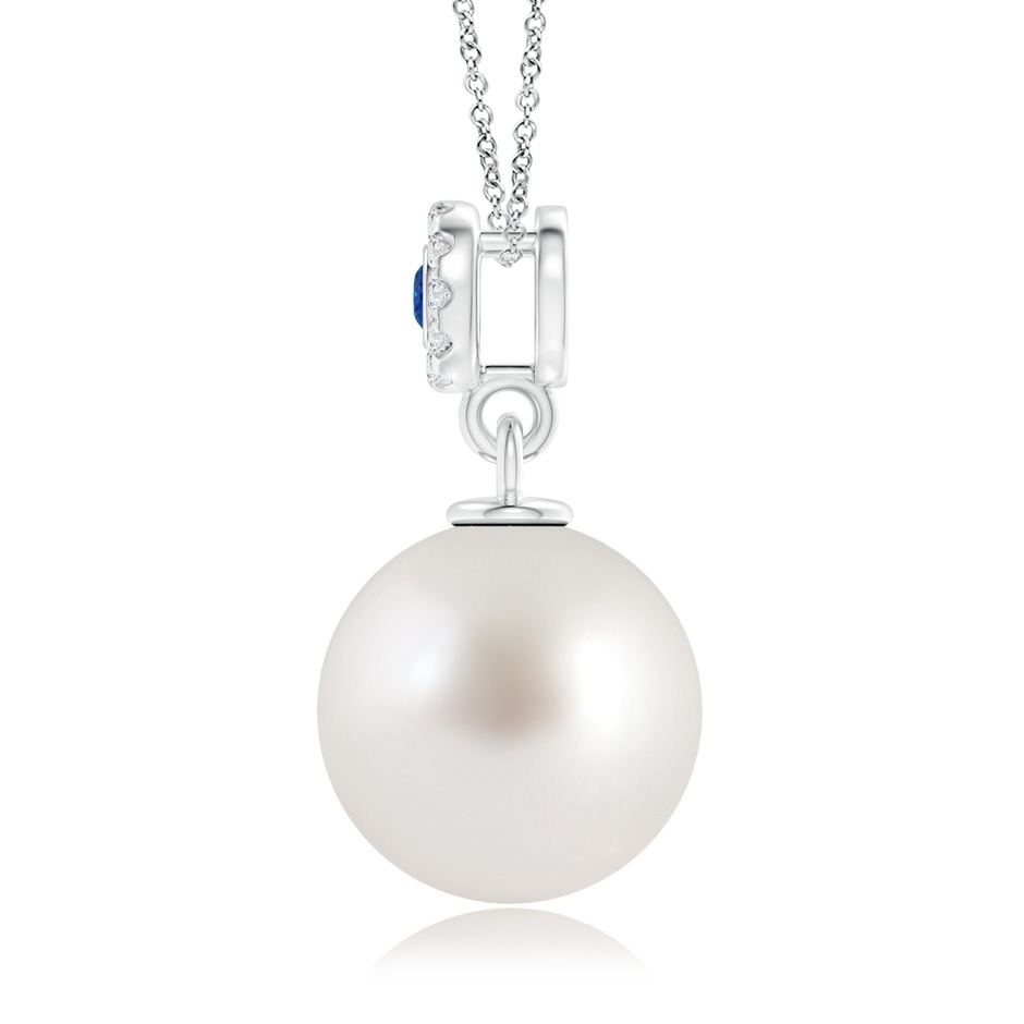 10mm AAA South Sea Pearl Halo Pendant with Bezel Sapphire in White Gold product image