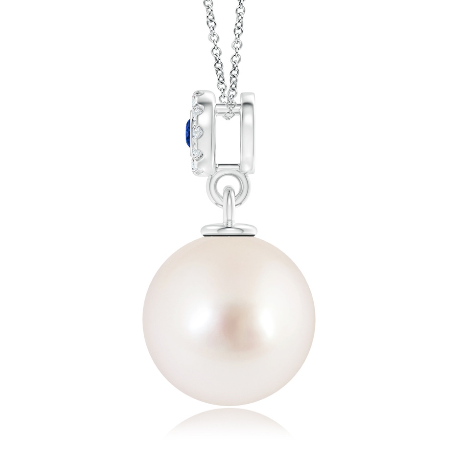 10mm AAAA South Sea Pearl Halo Pendant with Bezel Sapphire in White Gold product image