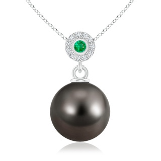 10mm AAA Tahitian Cultured Pearl Halo Pendant with Bezel Emerald in White Gold