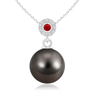10mm AAA Tahitian Pearl Halo Pendant with Bezel Ruby in White Gold