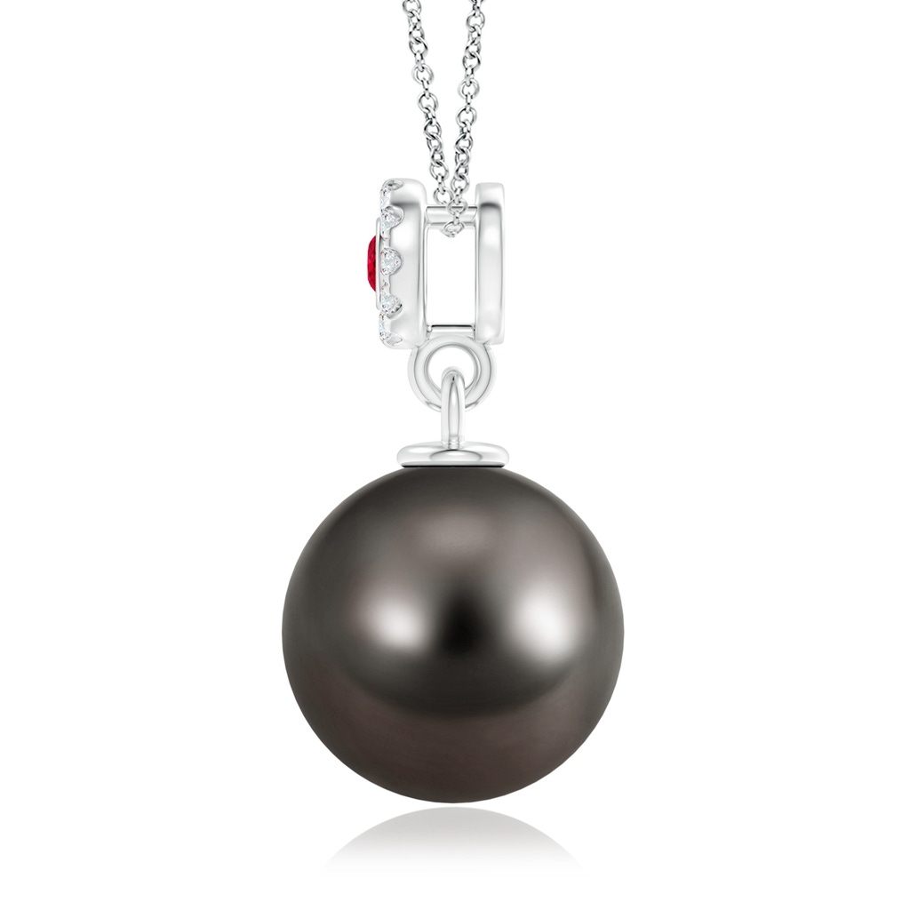 10mm AAA Tahitian Pearl Halo Pendant with Bezel Ruby in White Gold Product Image