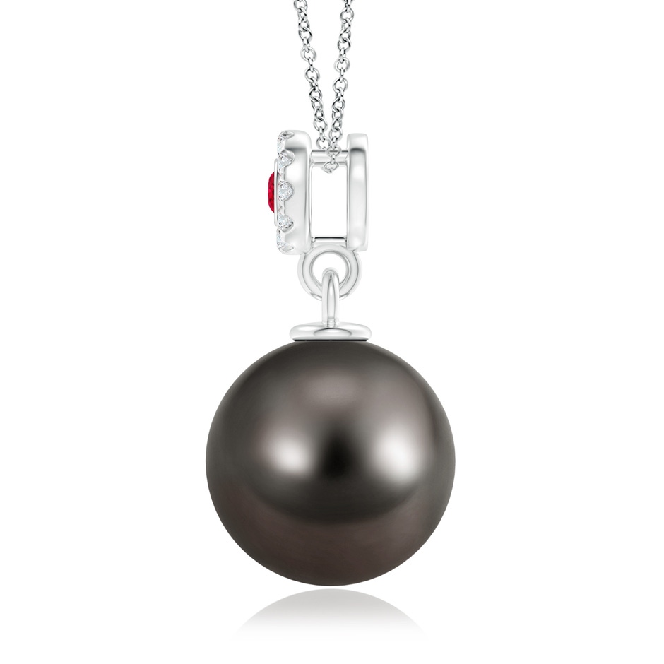 10mm AAA Tahitian Pearl Halo Pendant with Bezel Ruby in White Gold product image