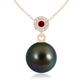 10mm AAAA Tahitian Pearl Halo Pendant with Bezel Ruby in Rose Gold