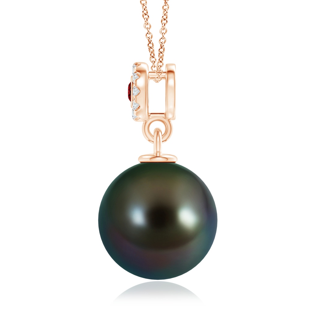 10mm AAAA Tahitian Pearl Halo Pendant with Bezel Ruby in Rose Gold Product Image