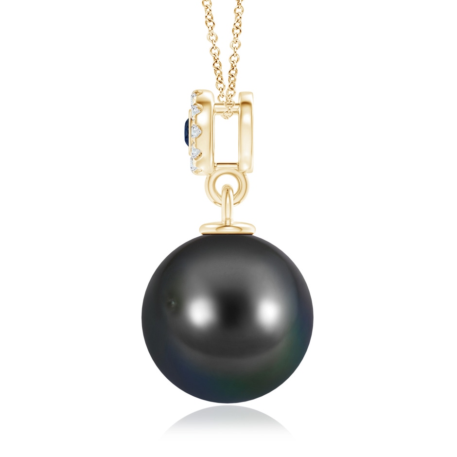 10mm AA Tahitian Pearl Halo Pendant with Bezel Sapphire in Yellow Gold product image