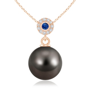 10mm AAA Tahitian Pearl Halo Pendant with Bezel Sapphire in 9K Rose Gold