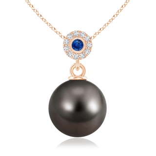 10mm AAA Tahitian Pearl Halo Pendant with Bezel Sapphire in Rose Gold