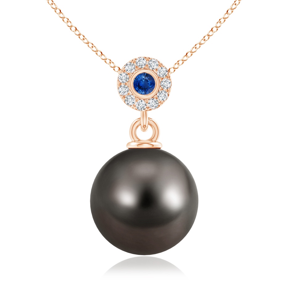10mm AAA Tahitian Pearl Halo Pendant with Bezel Sapphire in Rose Gold 