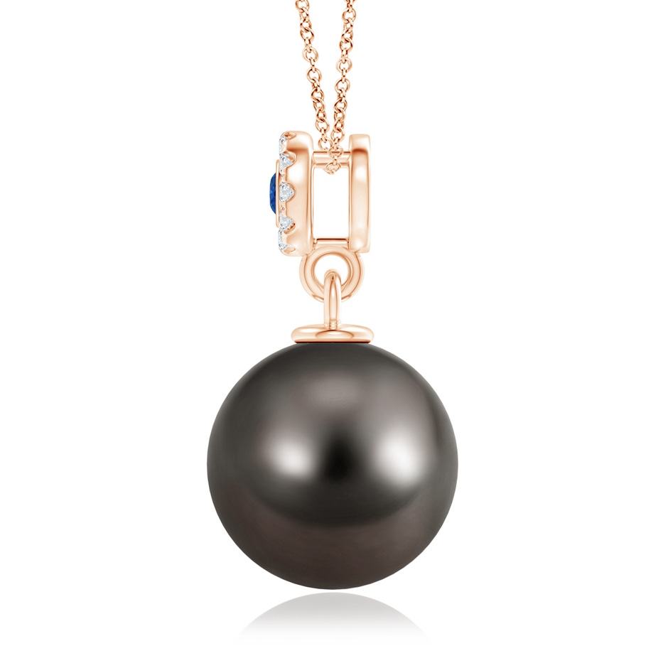10mm AAA Tahitian Pearl Halo Pendant with Bezel Sapphire in Rose Gold product image