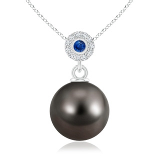 10mm AAA Tahitian Pearl Halo Pendant with Bezel Sapphire in White Gold