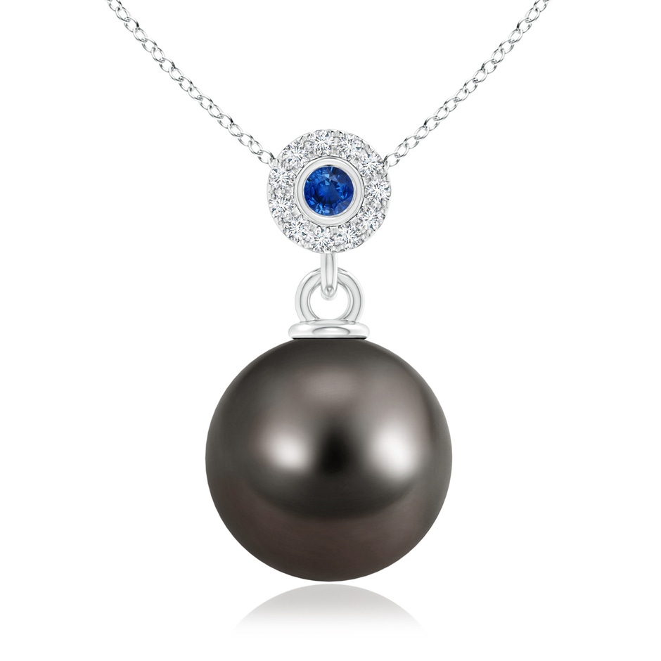 10mm AAA Tahitian Pearl Halo Pendant with Bezel Sapphire in White Gold 