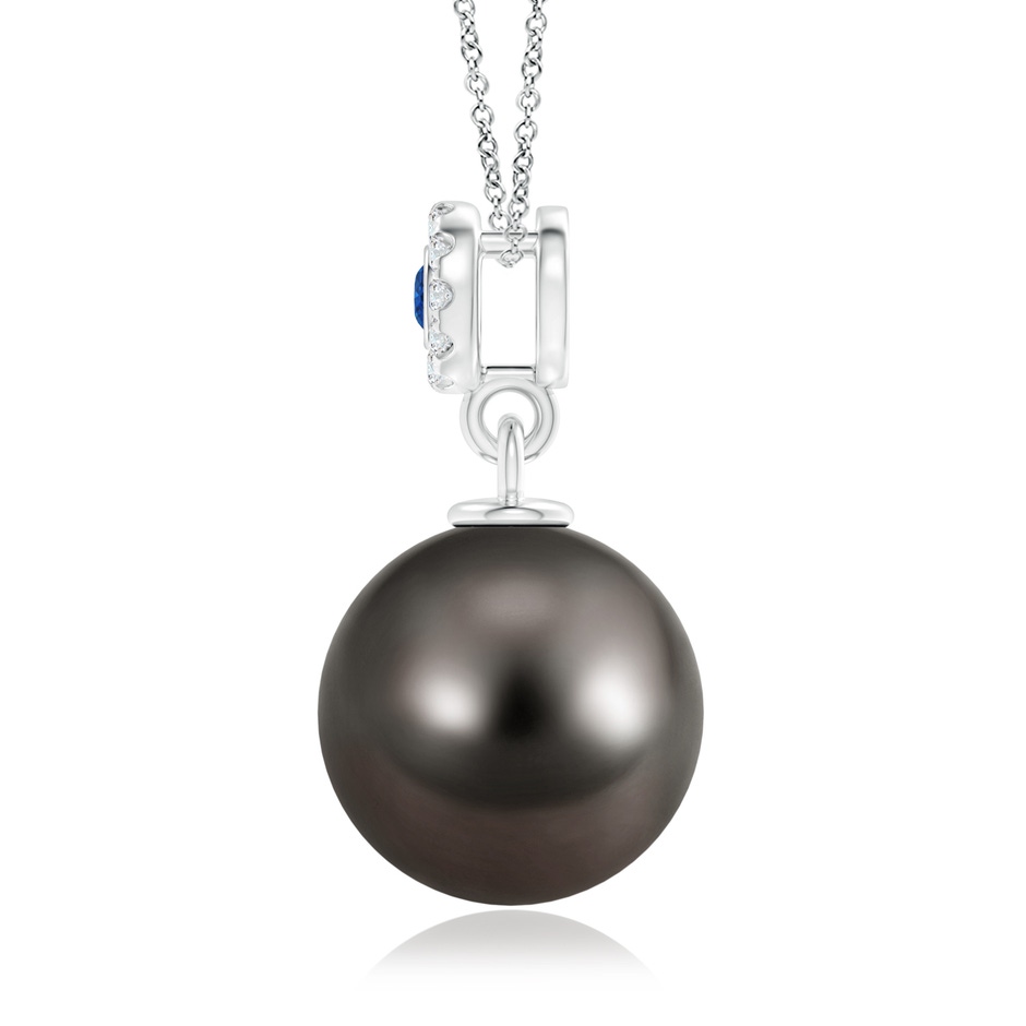 10mm AAA Tahitian Pearl Halo Pendant with Bezel Sapphire in White Gold product image