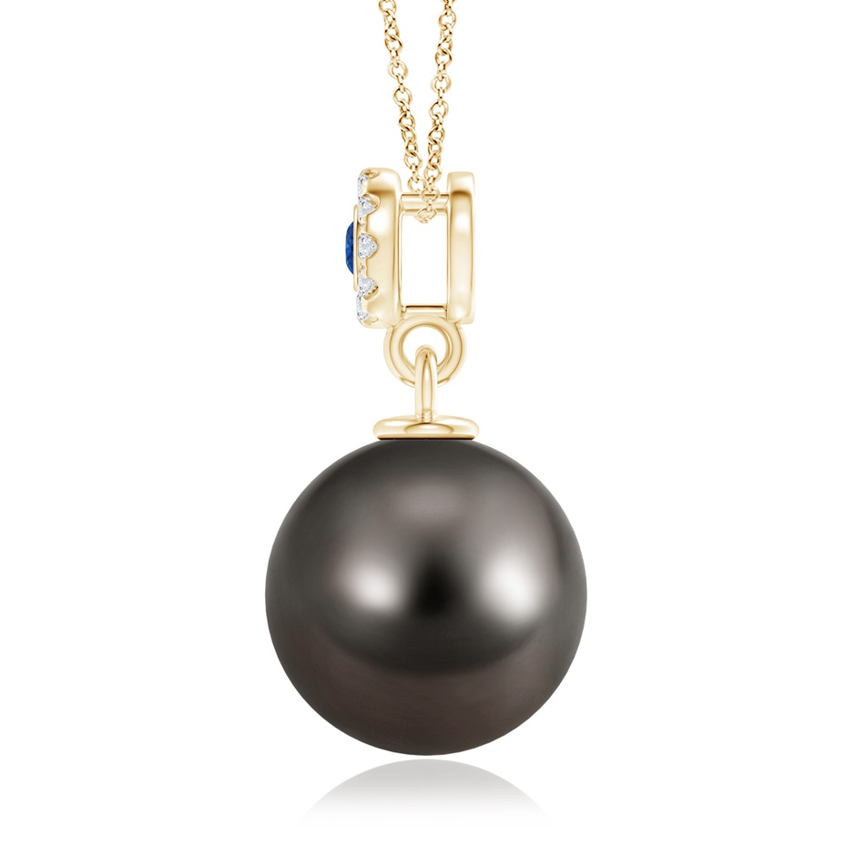 10mm AAA Tahitian Pearl Halo Pendant with Bezel Sapphire in Yellow Gold product image