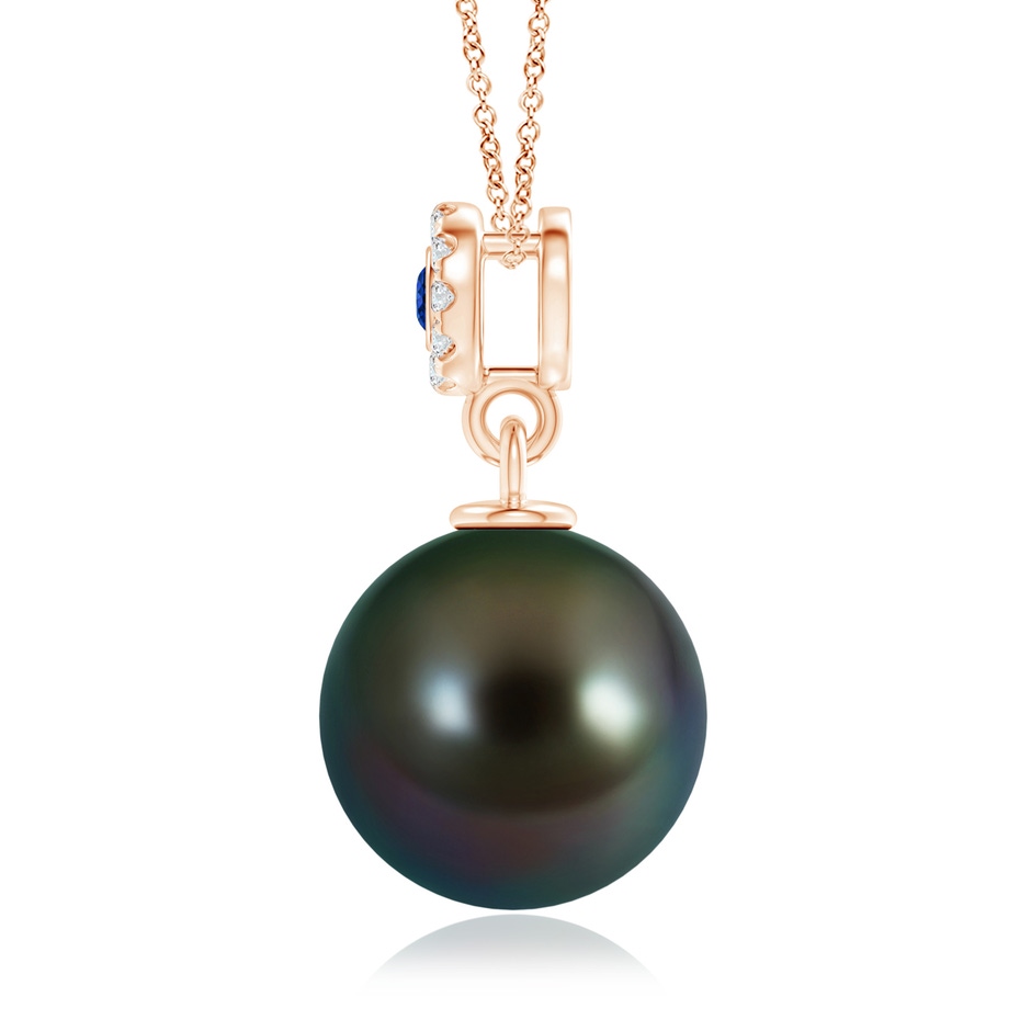 10mm AAAA Tahitian Pearl Halo Pendant with Bezel Sapphire in Rose Gold product image