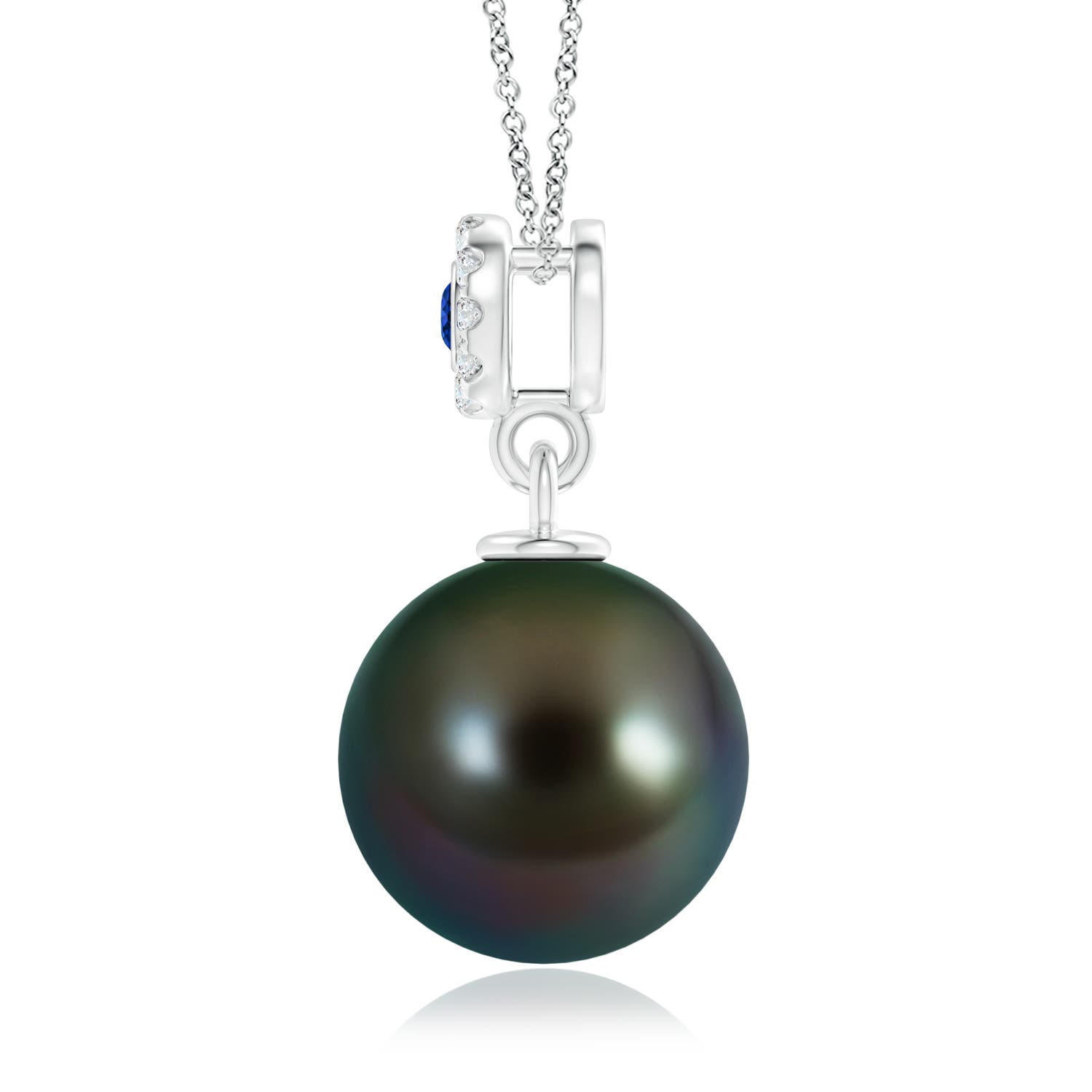 10mm AAAA Tahitian Pearl Halo Pendant with Bezel Sapphire in White Gold