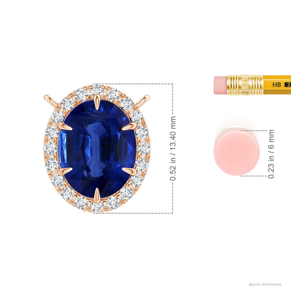 10.07x7.75x5.71mm AAA GIA Certified Oval Kyanite Ellipse Halo Pendant in Rose Gold ruler