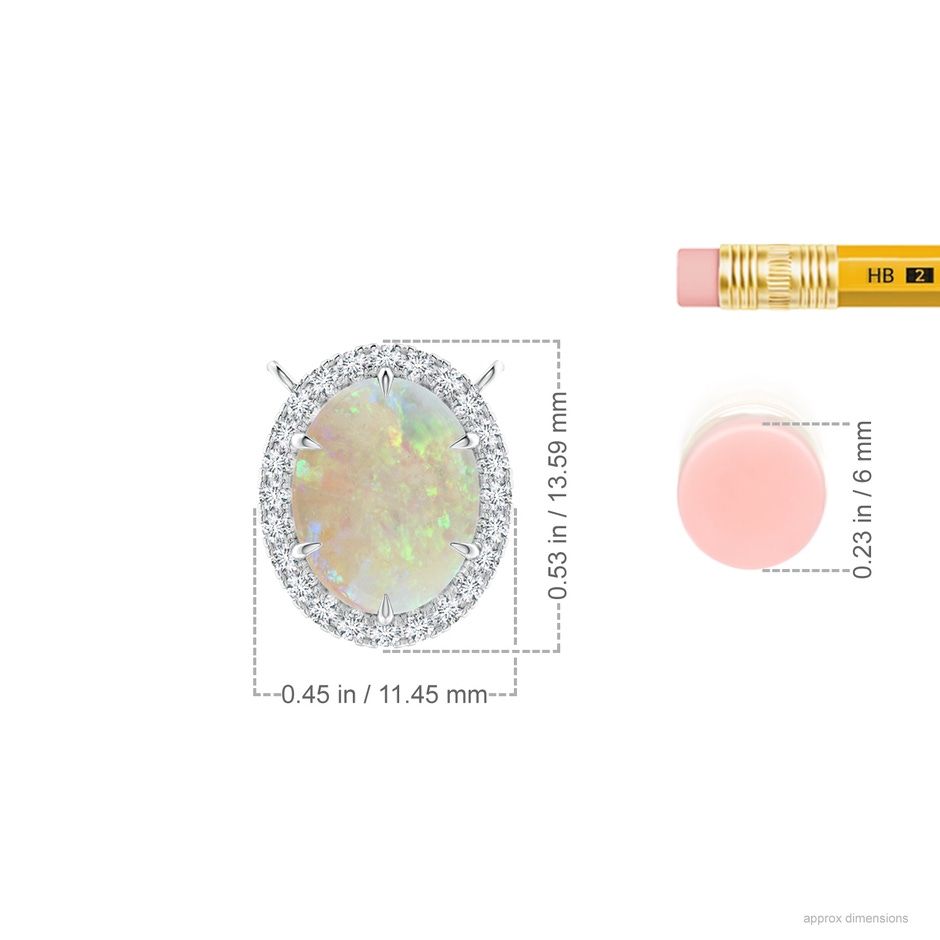 10x8mm AAA Oval Opal Ellipse Halo Pendant in 18K White Gold ruler