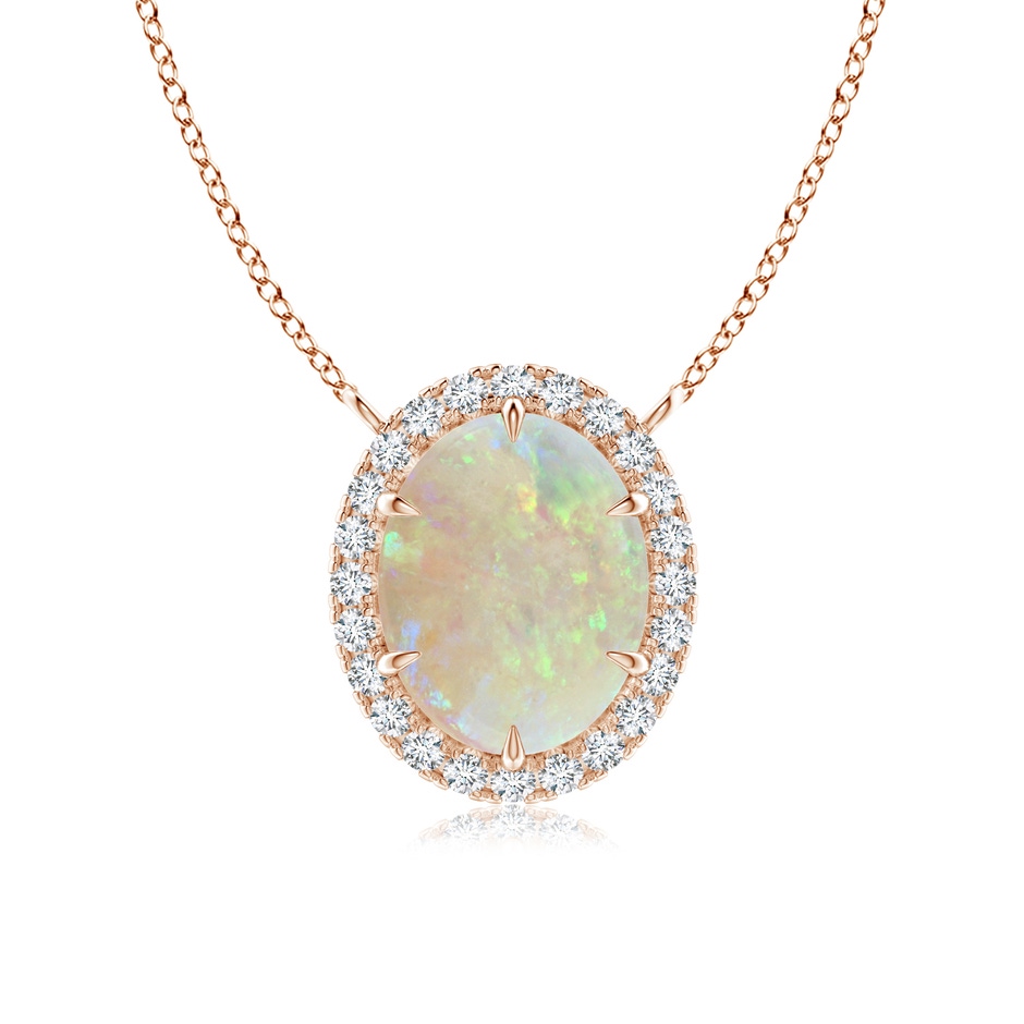 10x8mm AAA Oval Opal Ellipse Halo Pendant in Rose Gold 