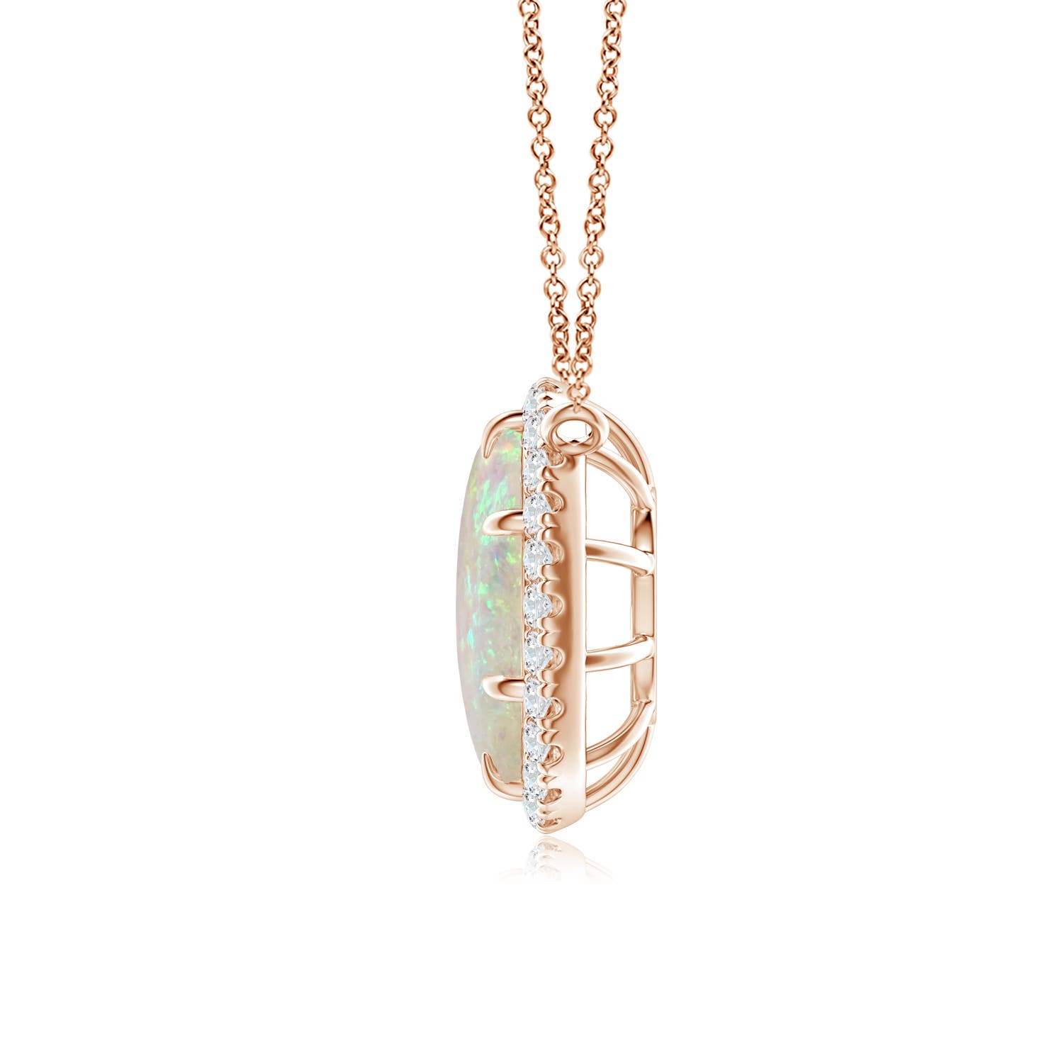 10x8mm AAA Oval Opal Ellipse Halo Pendant in Rose Gold