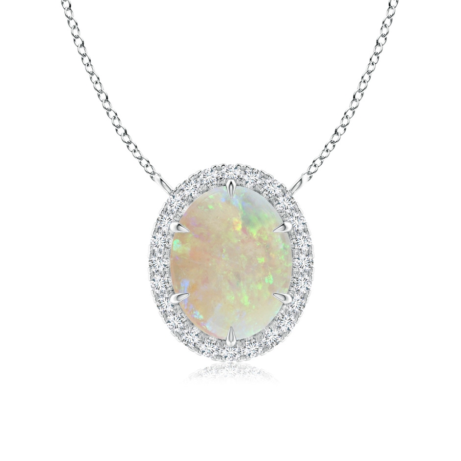 10x8mm AAA Oval Opal Ellipse Halo Pendant in White Gold 