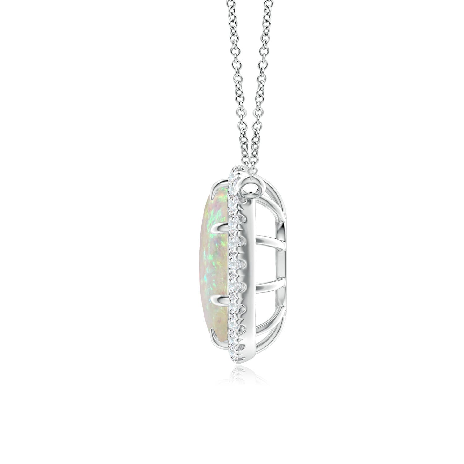 10x8mm AAA Oval Opal Ellipse Halo Pendant in White Gold