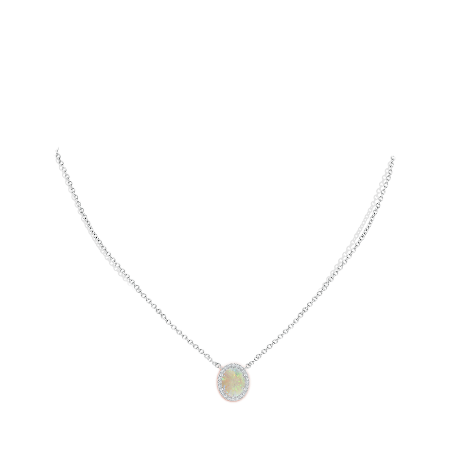 10x8mm AAA Oval Opal Ellipse Halo Pendant in White Gold pen