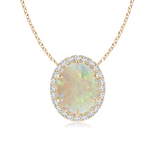 10x8mm AAA Oval Opal Ellipse Halo Pendant in Yellow Gold