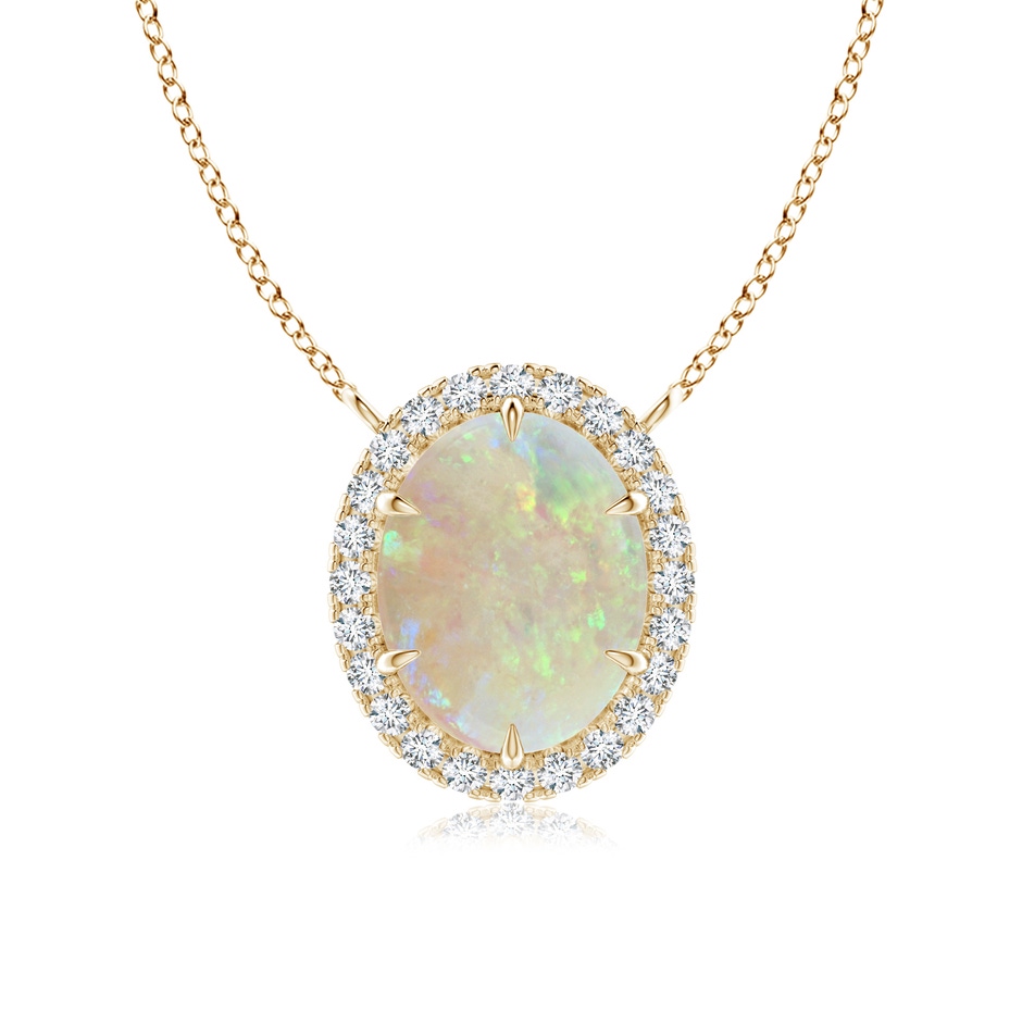 10x8mm AAA Oval Opal Ellipse Halo Pendant in Yellow Gold 