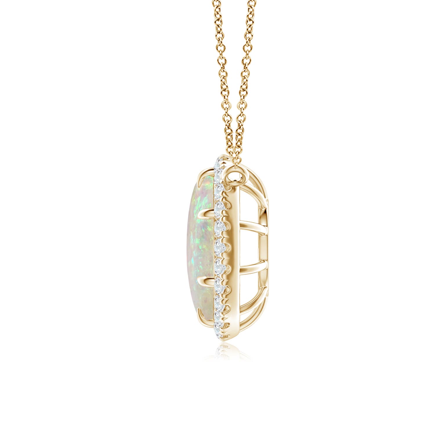 10x8mm AAA Oval Opal Ellipse Halo Pendant in Yellow Gold